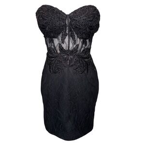 Gianni Bini Black Metallic Lace Corset Bodycon Mini Witchy Sexy Dress